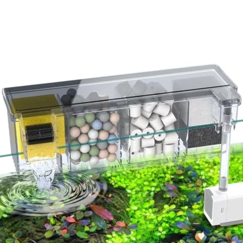 Image of VAYINATO Multifunctional External Wall-Mounted Waterfall Aquarium Filter with Bio Wheel | 3-Stage Filtration System with Filter Media & Built-in Water Pump (BL-773)