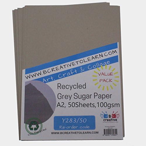 A2 Recycled Grey Sugar Paper 100 GSM 50 Sheets by BCreative ®