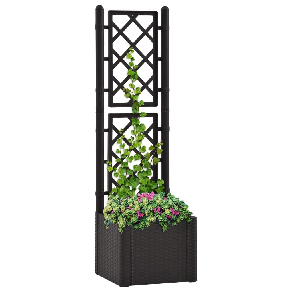Myheimly Garten-Hochbeet mit Spalier Selbstbewässerungssystem Rattan-Design Gartenspalier Blumenkübel Pflanzkasten Rankgitter Rankhilfe Anthrazit
