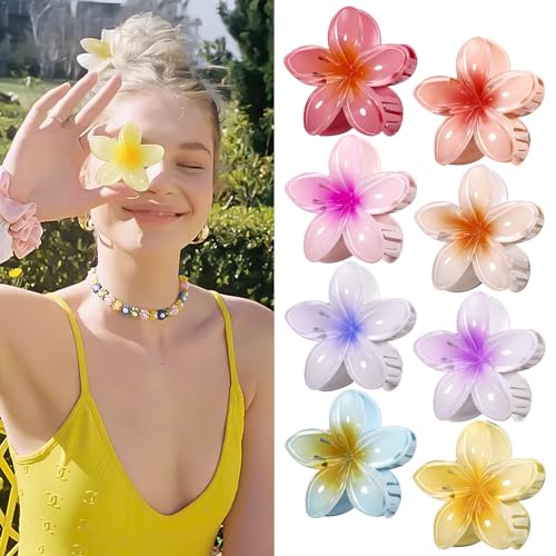 Huiguli 8 Piezas Pinza Pelo Flor Hawaianas, Clips de Pelo de Flor Colores Pinzas, Hair Garra Clip para Mujeres Niñas Diario Fiesta Boda Playa Viajes, Antideslizante