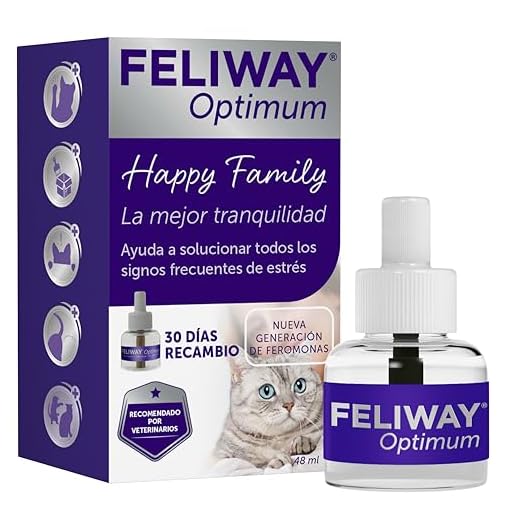 FELIWAY Optimum - Nueva Generación de Feromonas - Soluciona Todos los Signos de estrés del Gato - Arañazos, miedos, Cambios, marcaje con orina, tensiones y conflictos Entre Gatos - Recambio 48ml