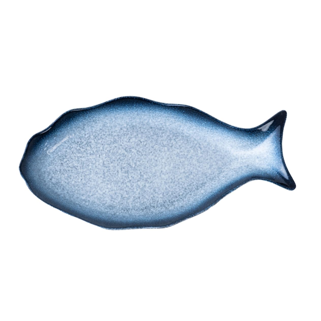 Plato de Cerámica Forma de Pescado para Servir Mariscos y Aperitivos, Diseño Elegante Azul, Adecuado para Mesa Festiva y Obsequio de Inauguración