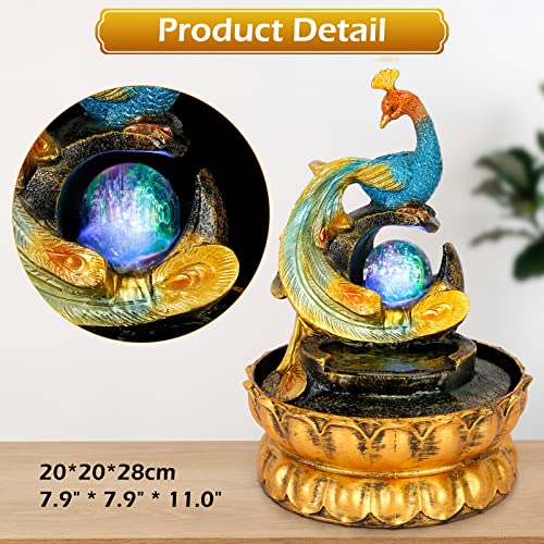 Dyna-Living Tabletop Water Fountains with Illuminated Rolling Ball Feng Shui Zen Waterfall Fountain Water Feature Indoor Relaxation Fountain for Home Office Decor Relaxation 7.9" X7.9" X11" Gold - Image 4