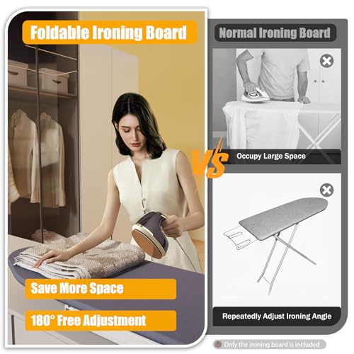 Mudshape Ironing Board Wall Mounted Ironing Board 180° Rotation Extendable in Cabinet Storage Foldable for Home Wardrobe and Laundry Room Approx. 81 x 31 x 15 cm Grey - Image 9