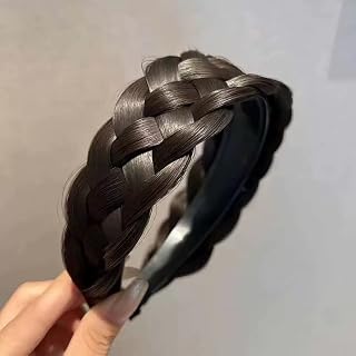 Wig Hair Band, Synthetic Hair Braided Headband, Fashion Princess Hair Wig Synthetic Hair Band, Wig Hair Bands For Women'S Hair Non Slip, Ladies Beauty Headwear (Black Brown)
