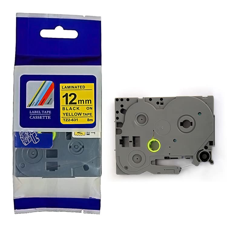 1PK Black on Yellow Standard Laminated Label Tape Compatible for Brother P-Touch TZe-631 TZ631 TZe631(12mm x 8m)