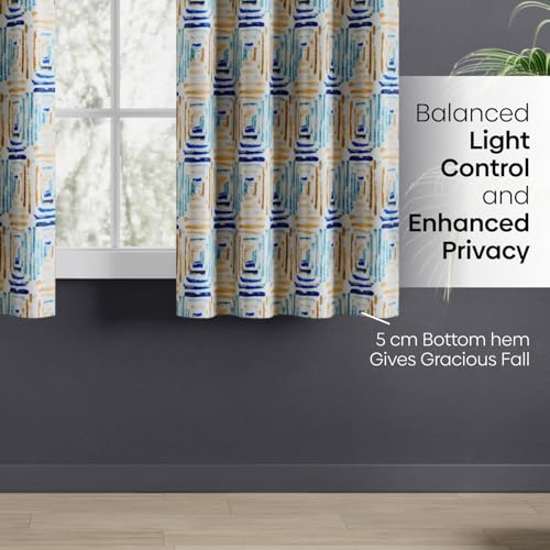Image of haus & kinder Blackout Window Curtains 5 Feet Long Pack of 2 Window Curtains, 5 Feet Curtains for Window, 80% Room Darkening (Atelier Grid, Multicolour 114x152 CM)