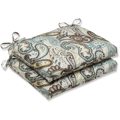 Cojines de asiento para exteriores Tamara Paisley Cuarzo Cuadriculado Esquinas, Juego de 2 Cover