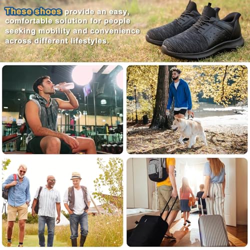 Image of Hands Free Slip On Shoes for Men Walking Casual Sneaker Arch Support Memory Foam Mesh Light Cushioning Fashion Breathable Stylish Black White Tan Grey