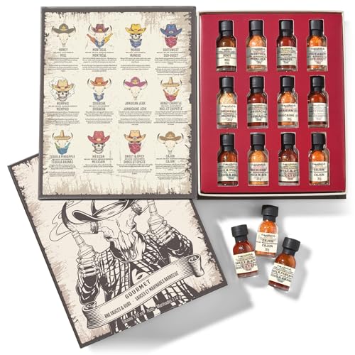 Thoughtfully - Thoughtfully Gourmet, Western-Themed BBQ Sauce and Rubs Gift Set, Flavors Include Honey BBQ, Montreal BBQ Rub, and More, Great Gift for Men, Set of 12