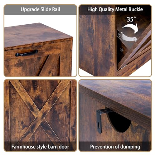 Image of 13 Gallon Wooden Tilt Out Trash Cabinet Hidden Trash Can Kitchen Recycling Cabinet Laundry Cabinet for Kitchen, Living Room (Brown)