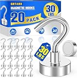 Grtard 20 Pack Magnetic Hooks Heavy Duty, 30LBS Strong Magnet Hooks Heavy Duty, Magnetic Hooks for Cruise Cabins, Neodymium Magnets with Hook for Hanging, Outdoor, Kitchen, Workplace, Garage