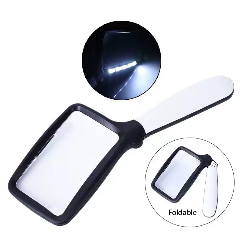 3-fache Lupe mit klappbarem Griff, dimmbar, LED-Licht, beleuchtete Leselupe