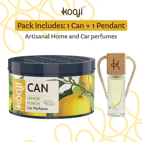 Image of Kooji Can Car Perfume + 5ml Car Hanging Perfume Pendant (Free) - Lemon Punch Scent - Long-Lasting, Alcohol-Free, Oud & Saffron Oriental Fragrance - For Car, Home, or Office Use - Lasts Up to 60 Days