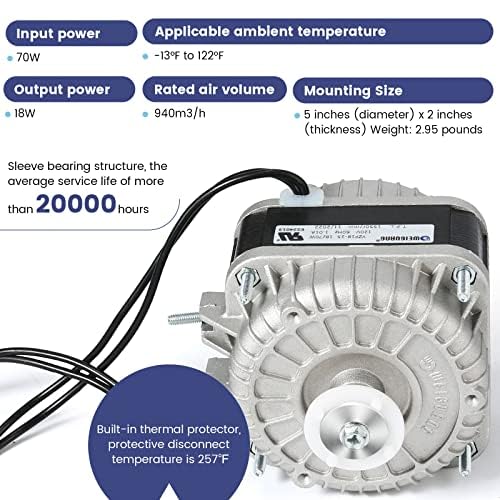 Miniatura 4 de Motor de CA del ventilador del condensador YZF18-25, motor de poste sombreado de 18W para refrigerador, congelador, pequeño accesorio de