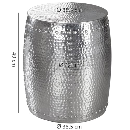 FineBuy Beistelltisch rund 42 cm Metall Silber - Orientalischer Design Wohnzimmertisch Aluminium - Hammerschlag Alu Kleiner Couchtisch - Dekotisch – Bild 4