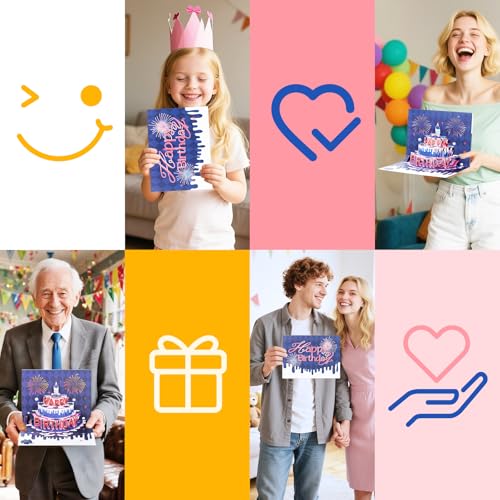 Mockdy Geburtstagskarte mit Musik und Licht Zum Geschenke Geburtstagsdeko,3d Pop Up Happy Birthday Karte Geburtstag und Song,Geburtstagskarte mit Umschlag und Schreibkarte für Frauen Mann MäDchen
