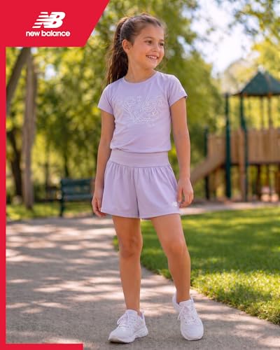 Image of New Balance Girls Athletic Skort Set - 2 Piece Active Short Sleeve Girls Shirts & Tennis Scooter Skirt Clothing Set