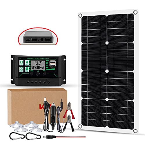 300W 12V Solarpanel Solarmodul Wasserdichtes Solarpanel Solarzelle Kit mit Solarladegerät Laderegler Solar Panel Kit für Wohnmobil, Wohnwagen, Balkon, Gartenhäuser,100A Controller Cover