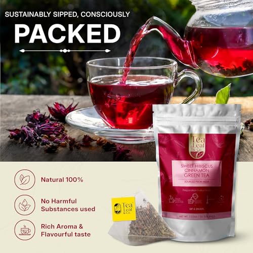 Image of Sweet Hibiscus Cinnamon Green Tea Bags (50 Count), Caffeinated, Real and Natural, Blended with Fresh Herbs and Spices, Gluten Free