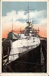 Dry Dock, Charlestown Navy Yard, Charlestown, Mass Boats Ships Original Antique Postcard