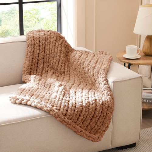 Image of L'AGRATY Chunky Knit Throw Blanket for Couch, 30'' x 40'' Knit Throw, Brown