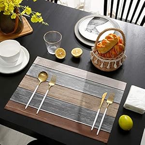 Vandarllin Placemats Set of 6, Retro Rustic Barn Wood Texture Polyester Stain Resistant Table Mats Washable Placemat Decoration for Kitchen Dining Table Ombre Ground Color Brown Grey Vandarllin Placemats Set of 6 Retro Rustic Barn Wood Texture Polyester Stain Resistant Table Mats Washable Placemat Decoration for Kitchen Dining Table Ombre Ground Color Brown Grey