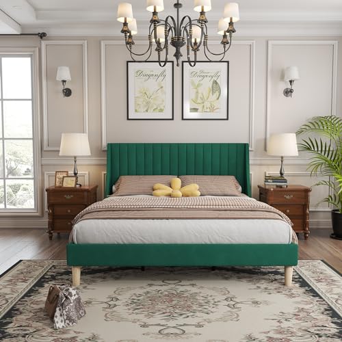 Molblly Moldura de cama king size com cabeceira estofada, moldura forte e suporte de ripas de madeir