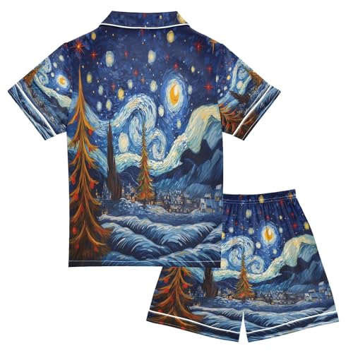 ALAZA Hipster Van Gogh Starry Night Satin Pajamas Set Short Sleeve Button Down Sleepwear Summer Pjs 2 Piece2