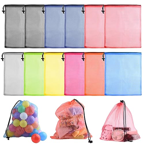 PLULON 12 Pcs Mesh Drawstring Laundry Bags (Multicolor)