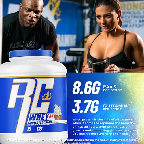 Image of Ronnie Coleman Whey XS Whey Protein Powder Vanilla Ice Cream 61 Servings - 20g Whey Isolate Protein Powder with BCAAs, EAAs & Glutamine - Low Sugar Supplement for Muscle Growth & Recovery