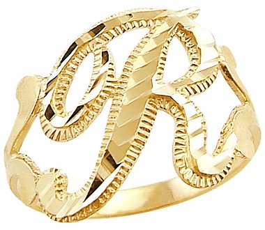 14k Yellow Gold Initial Letter Ring R