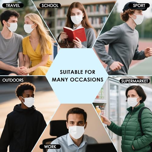Image of NNPCBT White Disposable Face Masks 125 Pack,3-Ply Breathable Mask For Adults,Great For Outdoors,Home, Office, School