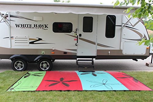 Rv Mat Patio Rug Colorful Floral Design 9x12 - Thumbnail 6