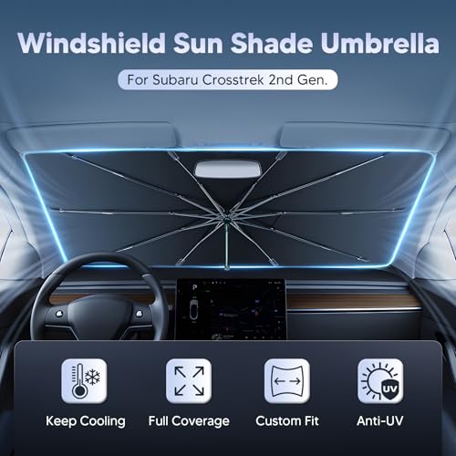 Image of Autorder Windshield Sun Shade Umbrella for 2018-2026 Subaru Crosstrek Wagon Accessories,Upgraded Ice Crystal Material,Easy Setup Umbrella Sunshade for Car Windshield,100% Sun Blocking