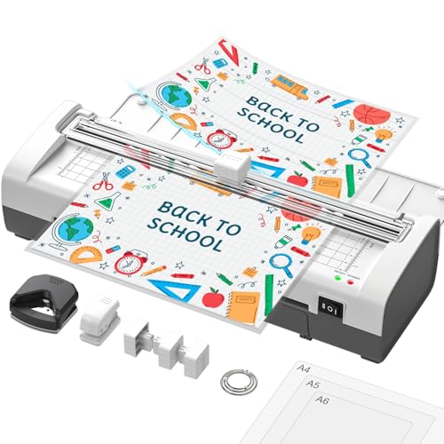 Ablemark Plastificatrice A4, Caldo e Freddo Plastificatore con 20 Foglio Laminazione per A4 A5 A6, 12 in 1 Laminatrice con Taglierino e Arrotondatore, Macchina Plastificatrice per Scuola Ufficio Casa