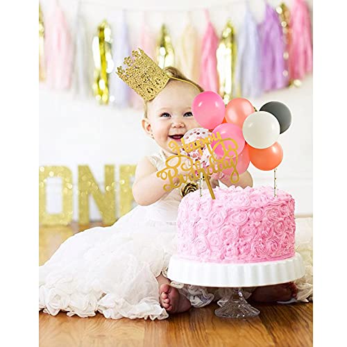 Beishida Pink Gray Balloon Cloud Cake Topper 5'' 10Pcs Rose Pink Confetti Mini Balloon Cake Topper With Happy Birthday Cupcake Topper For Baby Girl Birthday Cake Decorations Wedding Party Supplies #TOP5