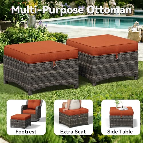 Image of 4-Piece Outdoor Couch Set, Includes Wicker Patio Sofa with Thickened Olefin Cushions, High Back and Deep Seating, Hand-Woven PE Rattan and 2 Ottomans, 1 Coffee Table for Porch, Deck
