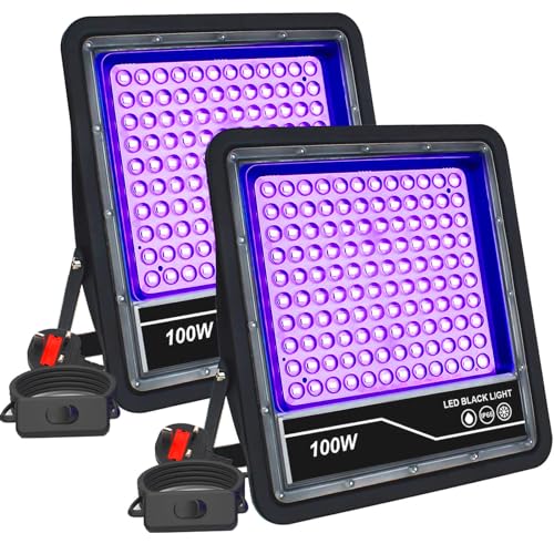 100W LED Black Light 2 Pack UV Black Lights for Glow Party IP66 Waterproof Blacklight UV Flood Light for Black Light Party Fluorescent Poster Body Paint Aquarium Glow in The Dark