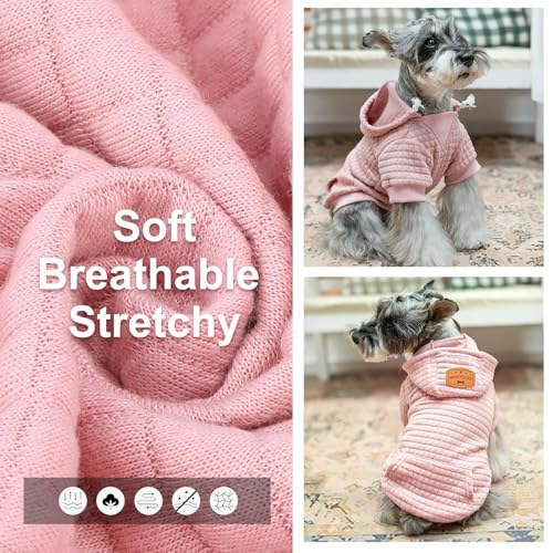 Image of BEAUTYZOO Small Dog Hoodie Sweater with Pockets, Dog Clothes for Small Medium Dogs Boy Girl, Waffle-like Laminated Cotton Pet Coats with Hat and Leash Hole, All Weather Coat for Puppy Doggie Chihuahua | Warm Dog Sweatshirt with Pocket & Leash Hole,Pullover Clothes for Girl Boy Dogs & Cats,Stretchy & Easy‑On‑Off,Chihuahua Puppy