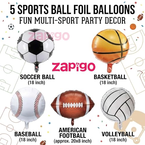 Image of Balloonistics Sports Basketball Football Ball Theme Happy Birthday Balloon Bouquet Pack Of 5
