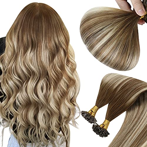 Sunny Balayage Hair Extensions U Tip Brown Balayage U Tip Extensions Human Hair Medium Brown Balayage Blonde Keratin U Tip Hair Extensions Brown Utip Remy Hair 14inch 50g 50strands