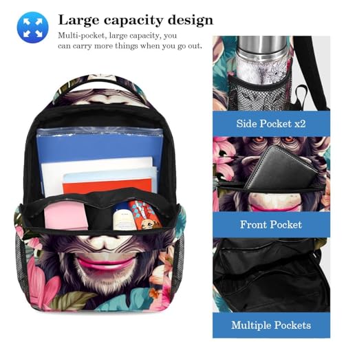 Sac à dos motif singe multicolore pour voyages et école - 3