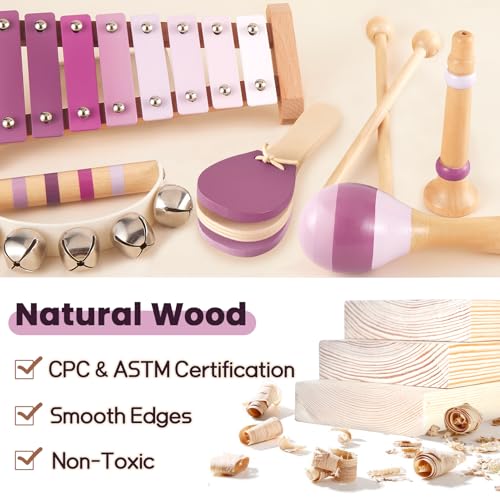 BUYGER Musikinstrumente für Kinder aus Holz ab 1 Jahre, mit Xylophon Schlagzeug, Baby Percussion Instrumente, Montessori Spielzeug Holzspielzeug, Geschenk für Kinder Mädchen 1-3 Jahre