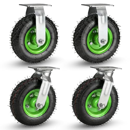 Ruedas Muebles Pesados, 4 Ruedas Pesados Ø 215 x 60 mm Rueda Neumática Silenciosa Llanta de Acero con Amortiguación Capacidad de Carga 250 kg con 2 Ruedas Fijas y 2 Ruedas Giratorias
