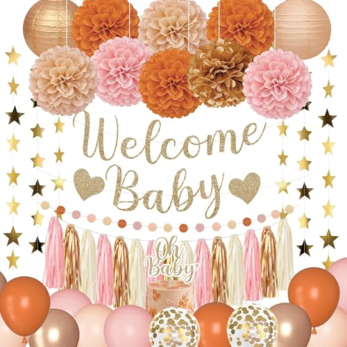 Amandir Orange Pink Fall Baby Shower Decorations Welcome Baby Banner