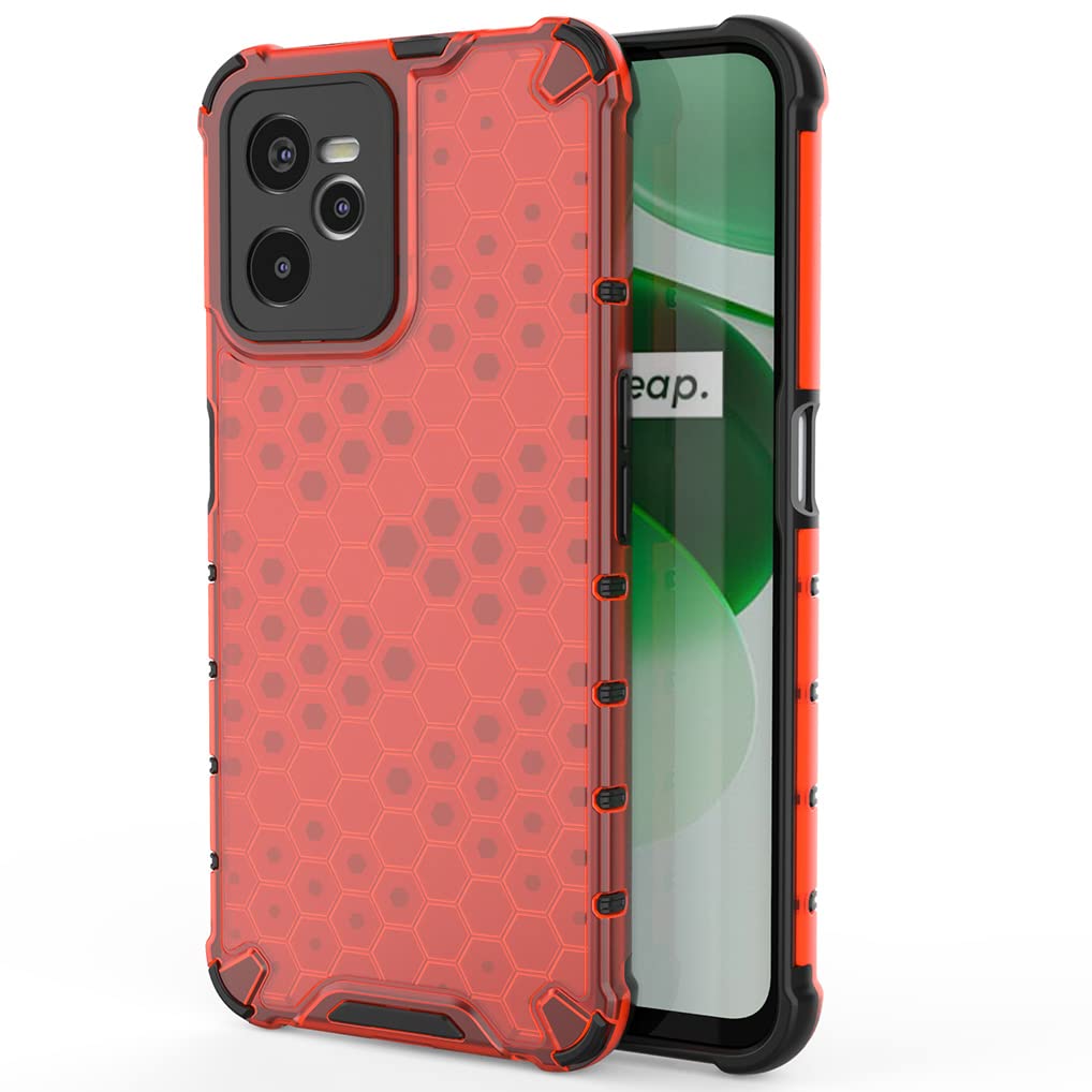 SEEKOO Case for Realme C35 / Realme Narzo 50A Prime, Ultra-thin Silicone TPU Shockproof Bumper Phone Case Cover [Advanced Air Cushion Drop Protection] [Honeycomb Shape] - Red