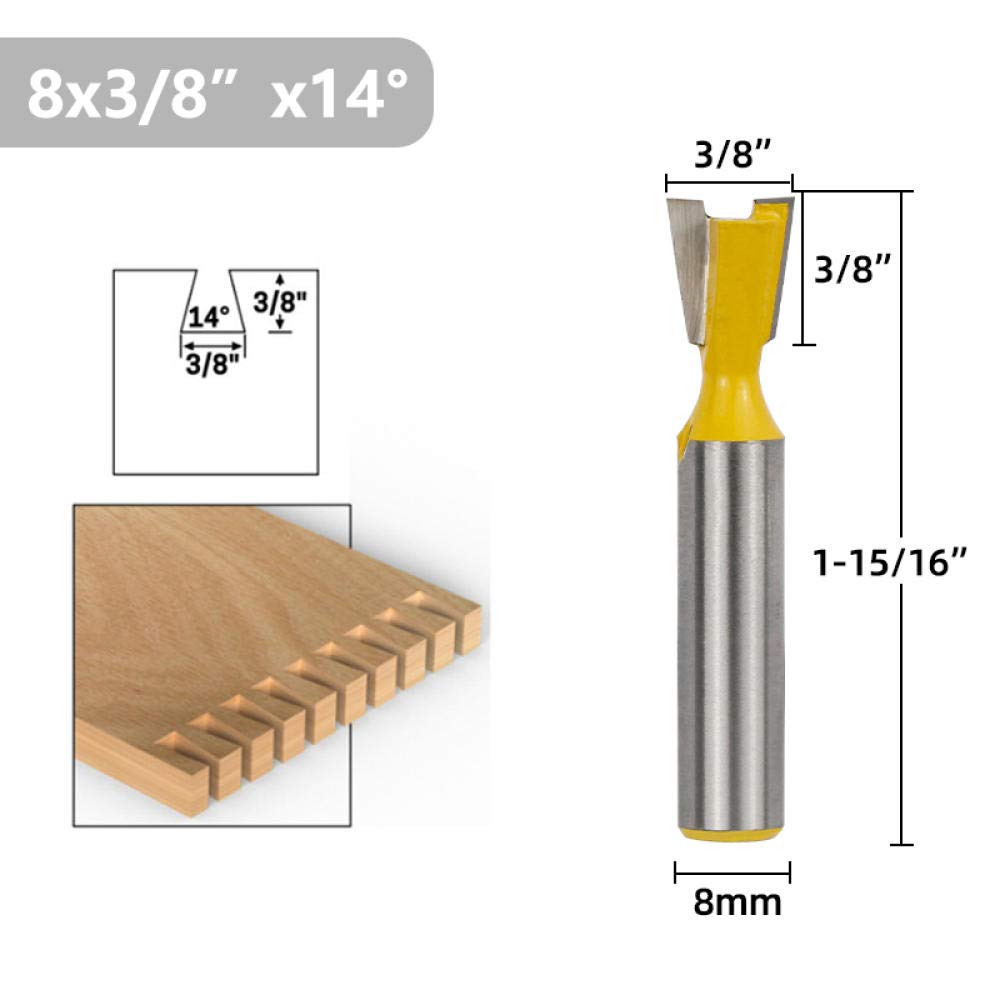 Frese per legno Punte per fresatura a coda di rondine con gambo da 8 mm 1/4 3/8 1/2 3/4 5/8 Fresa per fresa per incisione per lavorazione del legno