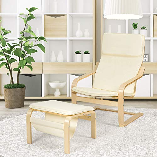 Giantex Wooden Lounge Chair With Ottoman, Modern Accent Armchair Leisure Chair With Removable Cushion, Suitable For Living Room Bedroom Balcony, Armchair And Footstool Set (Beige) #TOP1