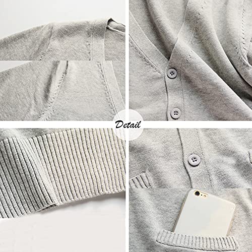 Image of Blostirno Women's Cardigan School Uniform Sweater Cardigans V-Neck Long Sleeve Button Down Knit with Pockets